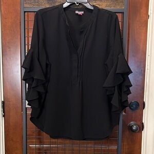 Vince Camuto Black Ruffle Sleeve Blouse Size Large sku#161